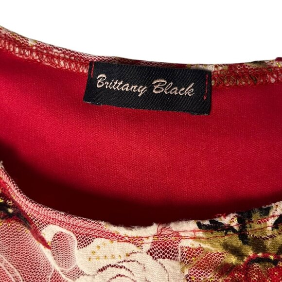 Y2K Vintage‎ Brittany Black Women's L Floral All Over Top Lace Mesh Red White - Picture 3 of 8